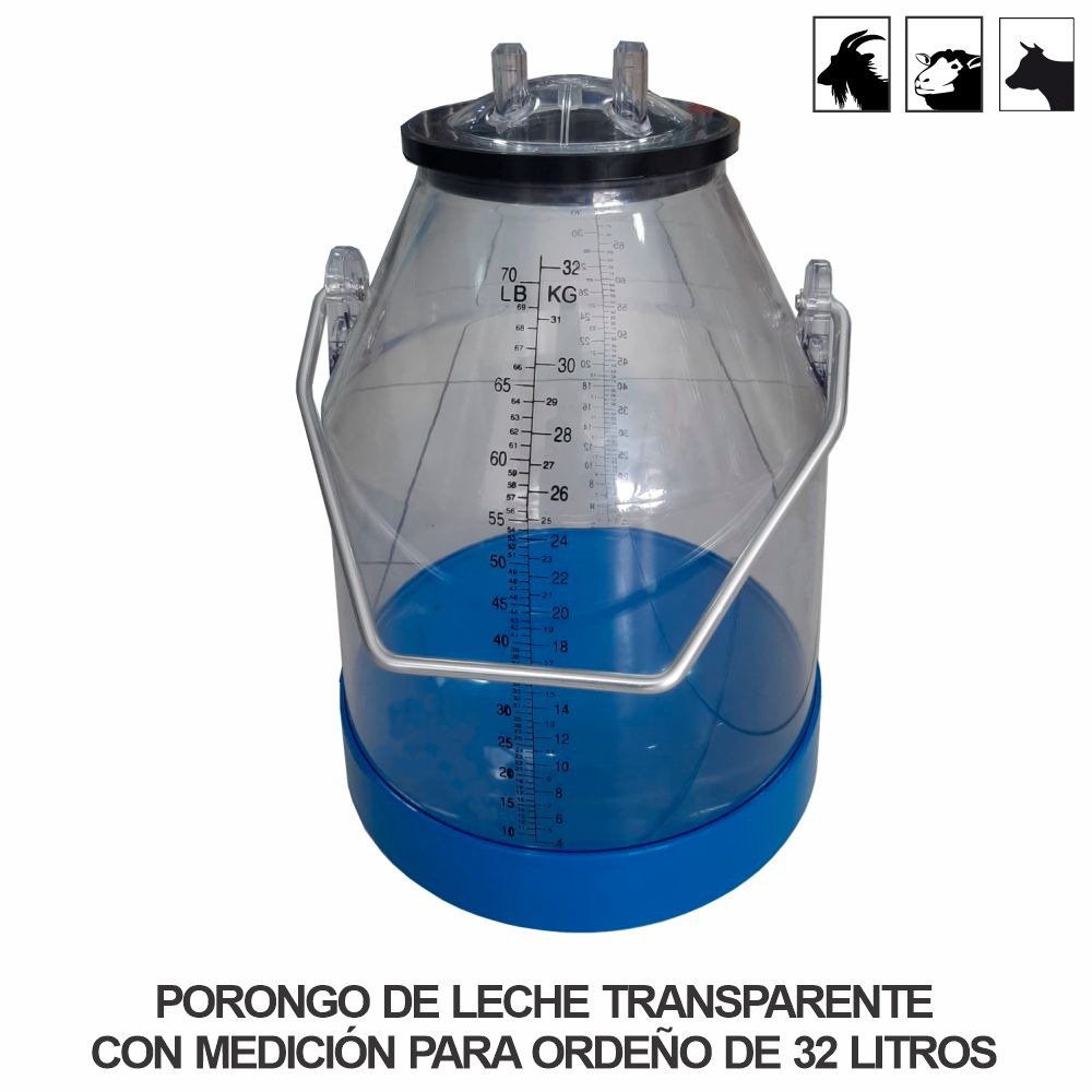 Porongo de leche transparente de 32 Litros